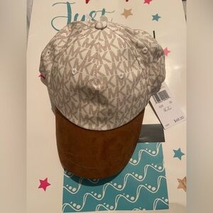 Michael Kors Beige Monogram Cap with Tan Brim